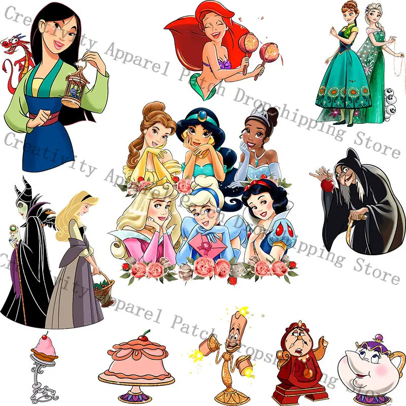 Disney Princess Patches for Clothing Iron-on Transfers Vynil Heat Transfer Stickers Thermal Patch on Clothes Printing Decor