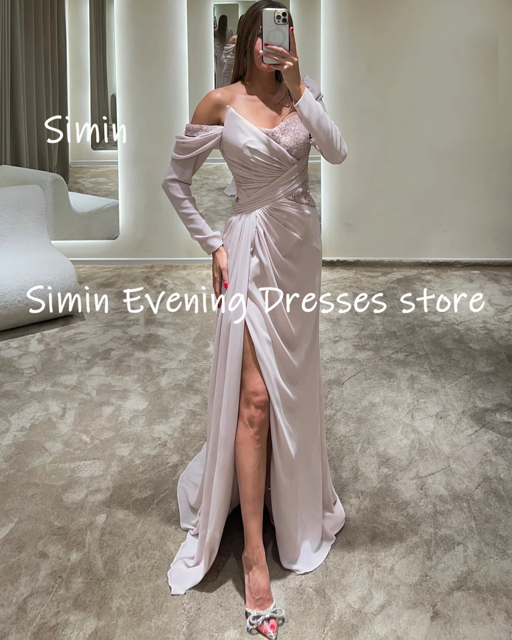 Simin-vestido de satén con hombros descubiertos para mujer, traje Formal de sirena con volantes, largo hasta el suelo, elegante, para fiesta y noche, 2023