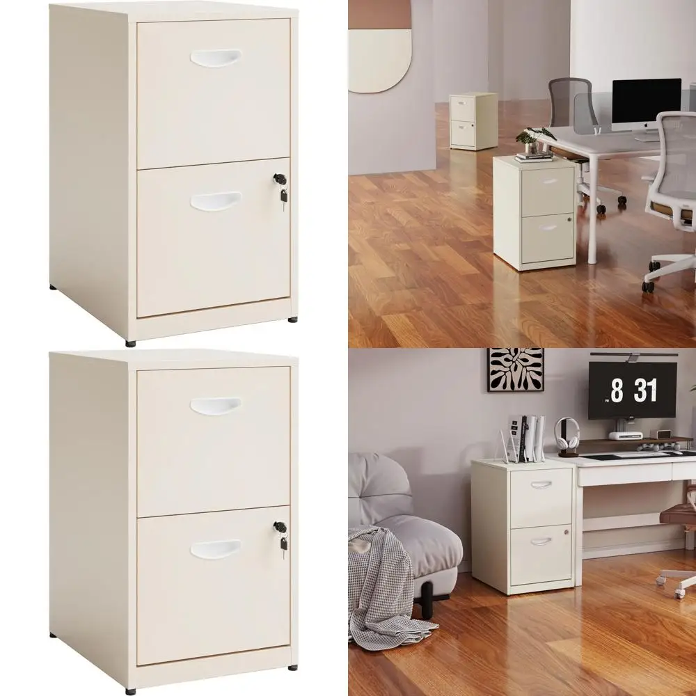 

Cream Metal Letter-Size File Cabinet, 2-Drawer Lockable, Under-Desk Storage for Home Office, Assembly Needed