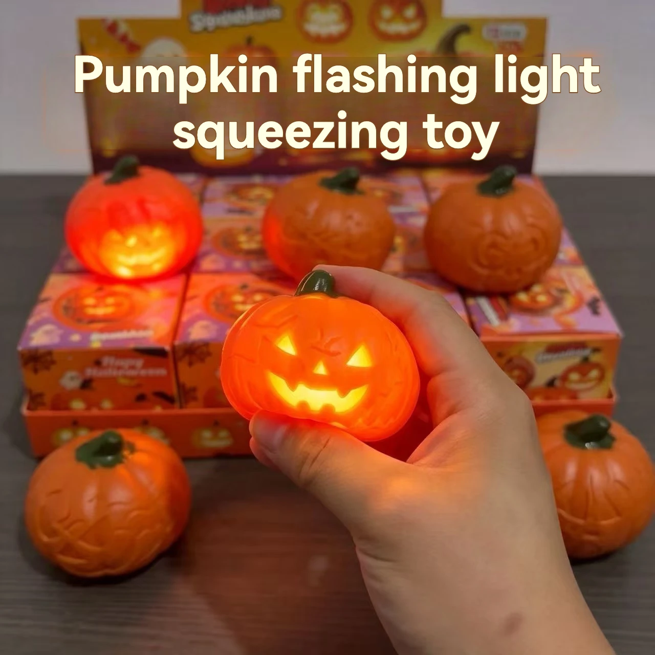 2026 Halloween Pumpkin Lantern Pinch Fun Halloween Blind Box Stress Relief Toy Glow Slow Rebound Children Adult Stress Relief Go