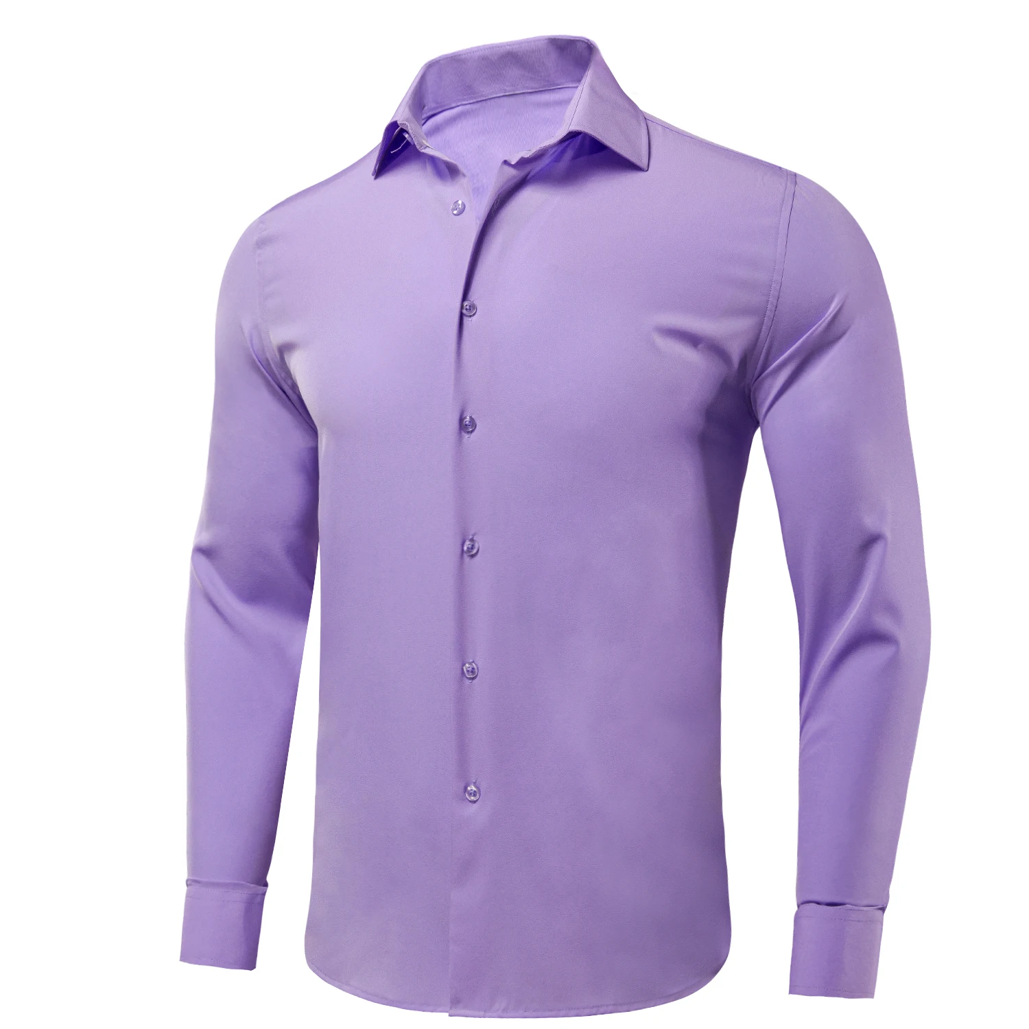 Hi-Tie Villet Lilac Purple Silk Mens Shirts Lapel Long Sleeve Suit Social Shirt Soft Breathable Elegant Male Wedding Business XL