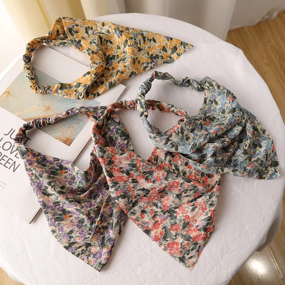 Floral Women Turban Hairband Straps Triangle Daisy Hair Bandana Hair Accessories Soft Head Kerchief Scarf Women Girl