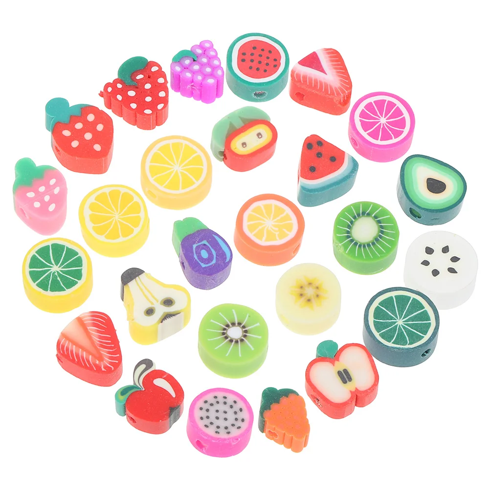 100 Uds. De abalorios de cuentas de frutas de arcilla polimérica, duraderos, sin deformar, DIY, fabricación de joyas, pulseras, collares, accesorios, espaciador de alimentos artesanal