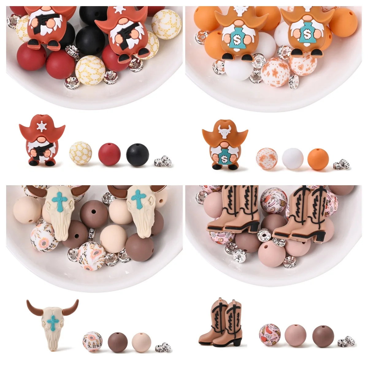 15/75Pcs Cowboy Series Silicone Bead Set, Perfect for DIY Handmade Crafts Pacifier Chain Dummy Holder, Necklaces, Bracelets