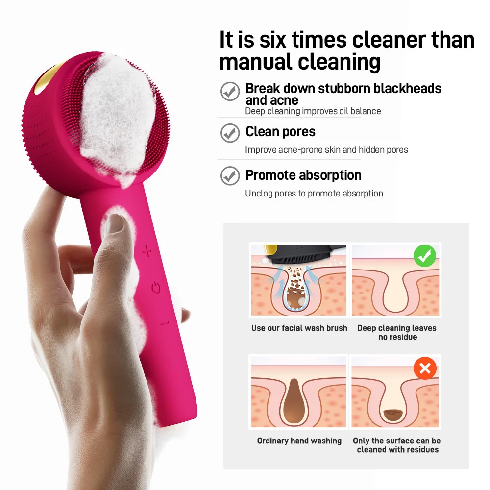 Spazzola per la pulizia del viso elettrica in silicone morbido a doppio lato Spazzola per il viso vibrante sonica a 5 livelli per la pulizia profonda esfoliante