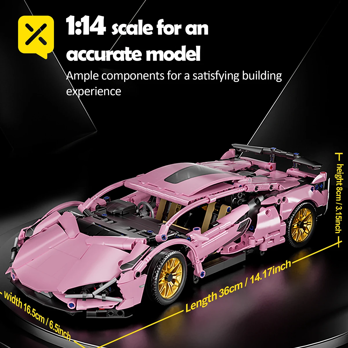 1314PCS Building Block Supercar Rosa Modello di auto sportiva Porte a forbice Ruota di metallo Giocattolo fai da te Kit di montaggio divertente per il regalo di auto da corsa per bambini