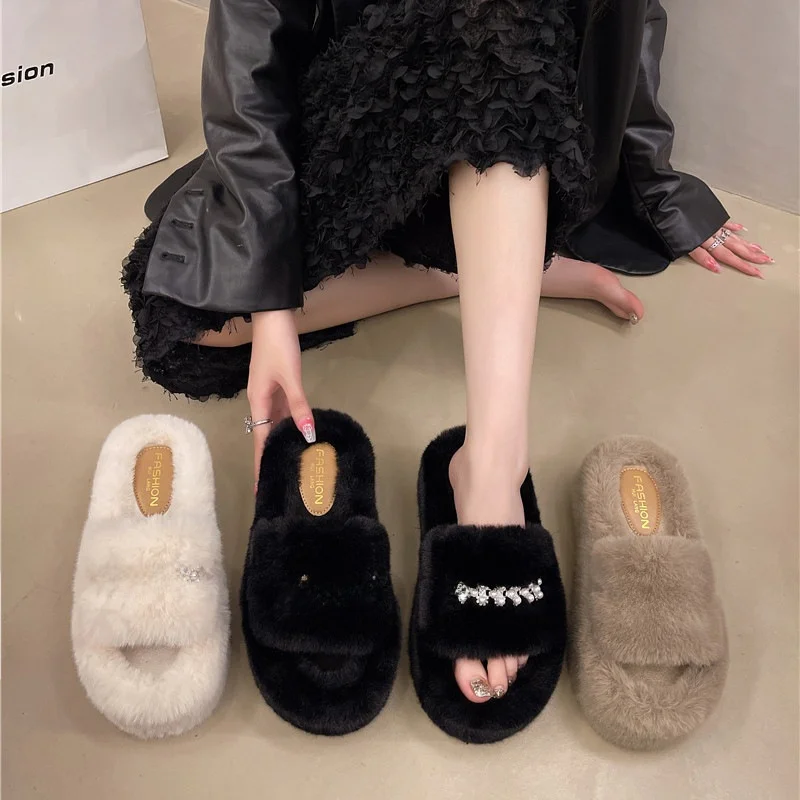 

Adorable Pearl Coral Fleece Indoor Slippers Thick Bottom High End Fur Slippers Cozy Home Shoes Cute Fairy Tale Style Slippers