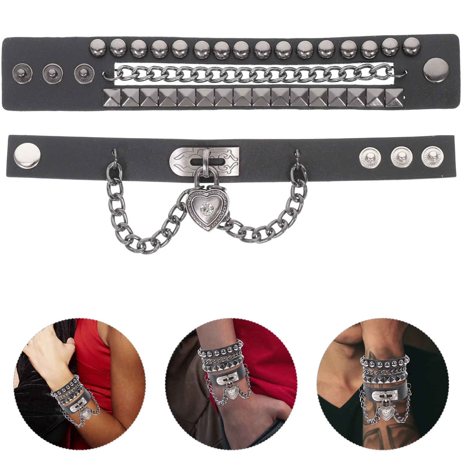 

Studded Multilayer Punk Bracelet Adjustable Rivet Chain Gothic Bracelet for Halloween Cosplay Party Gifts