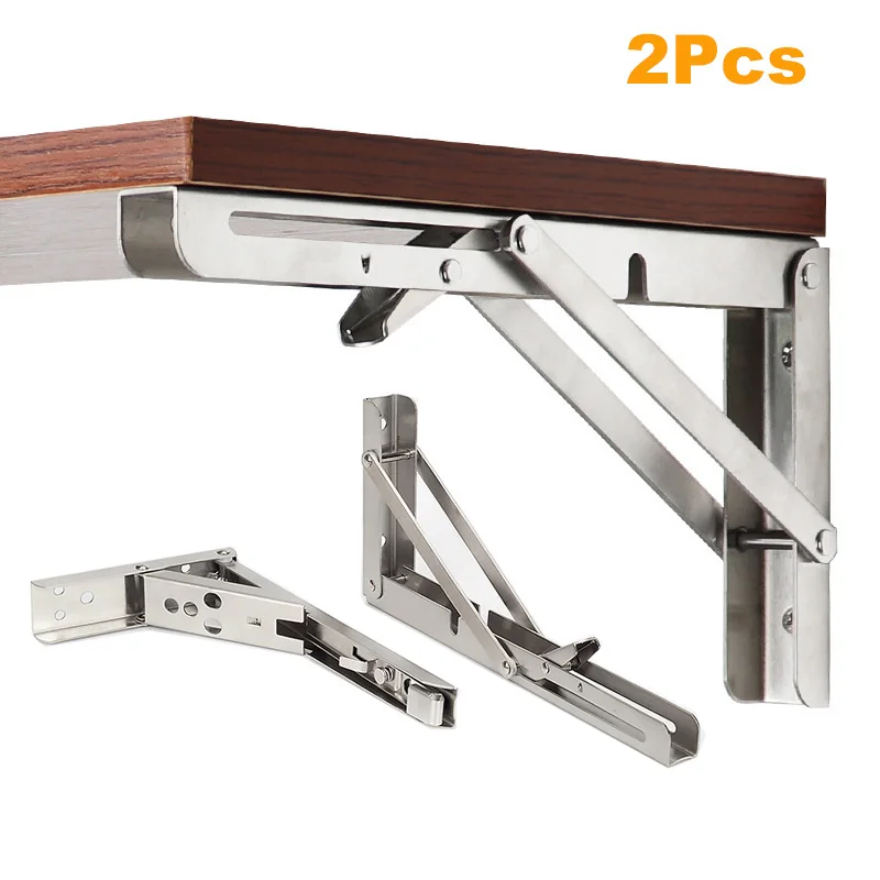 2Pcs Brackets 8-22 inch Decorative Wall Mounted Shelf Bracket 304 Stainless Steel Triangular Support Foldable Table Support