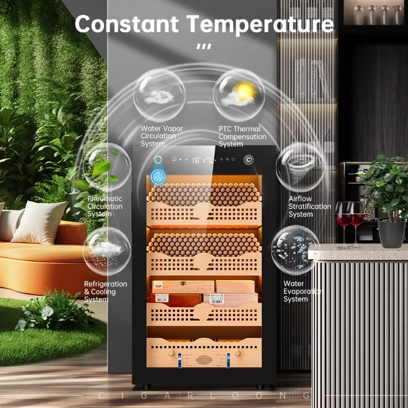 28C CIGARLOONG ضاغط درجة الحرارة والرطوبة المستمر الشهير خزانة سيجار الأرز المبردة بالهواء مع WIFI وبصمة الإصبع #5
