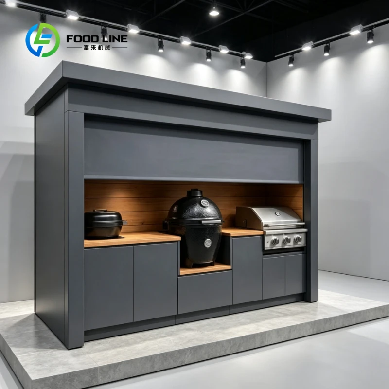 Customized 304 Stainless Steel Outdoor Kitchen Shed Set Rustproof Metallic Texture Roller Door Outdoor Kitchen Pod for Patio