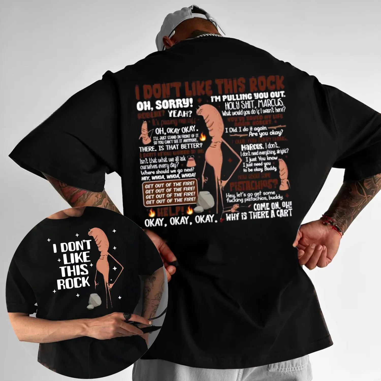 Camiseta I Don't Like This Rock, divertida camiseta de Marcus Worm Meme, Camiseta holgada de algodón a la moda urbana para verano 2025 para hombre