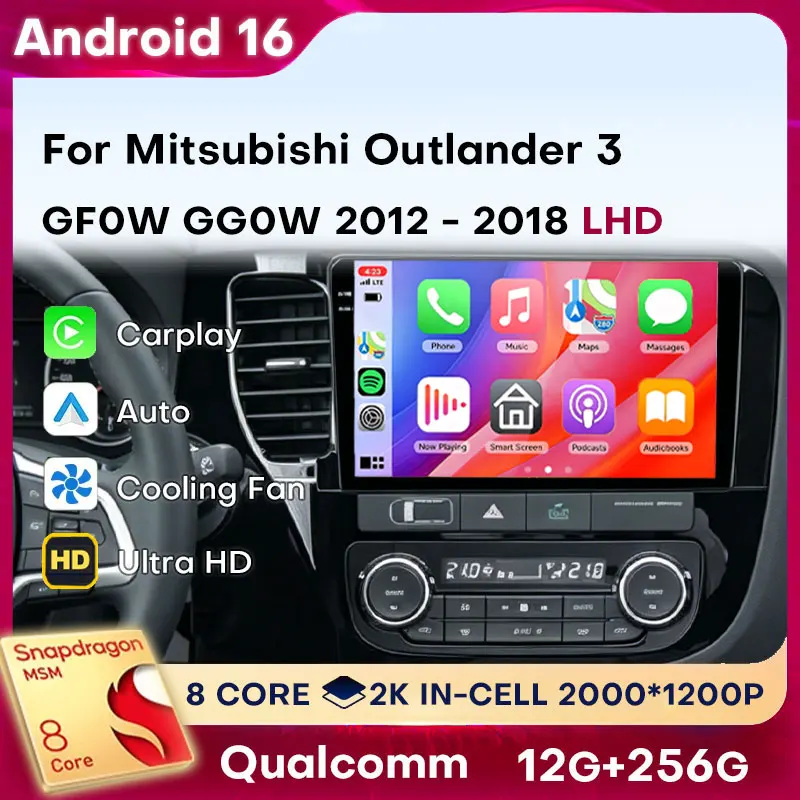 Android 16 For Mitsubishi Outlander 3 GF0W GG0W 2012 - 2018 LHD Car Radio Auto Carplay BT 2din Head Unit Multimedia Player DSP