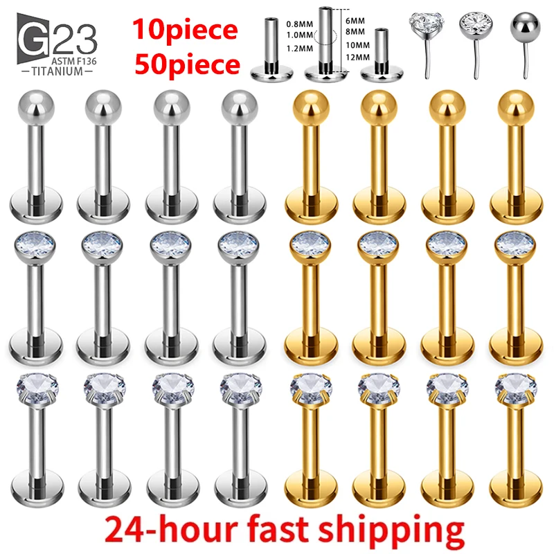 10/50pcs 20/18/16g G23 Titanium Piercing CZ Lip Labre Earrings set Lip Stud Ring Tragus Free Spiral Cartilage Jewelry For Women