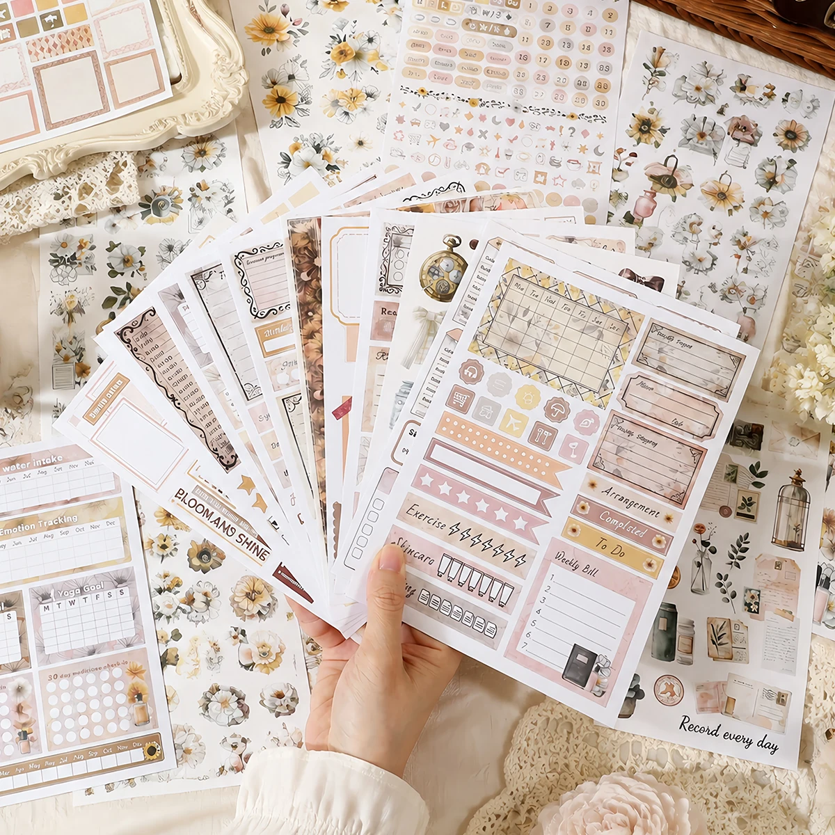 24 Sheets/book Vintage Flower Border Label Landscape Sticker Book Creative Journal Material Collage Scrapbooking Stationery