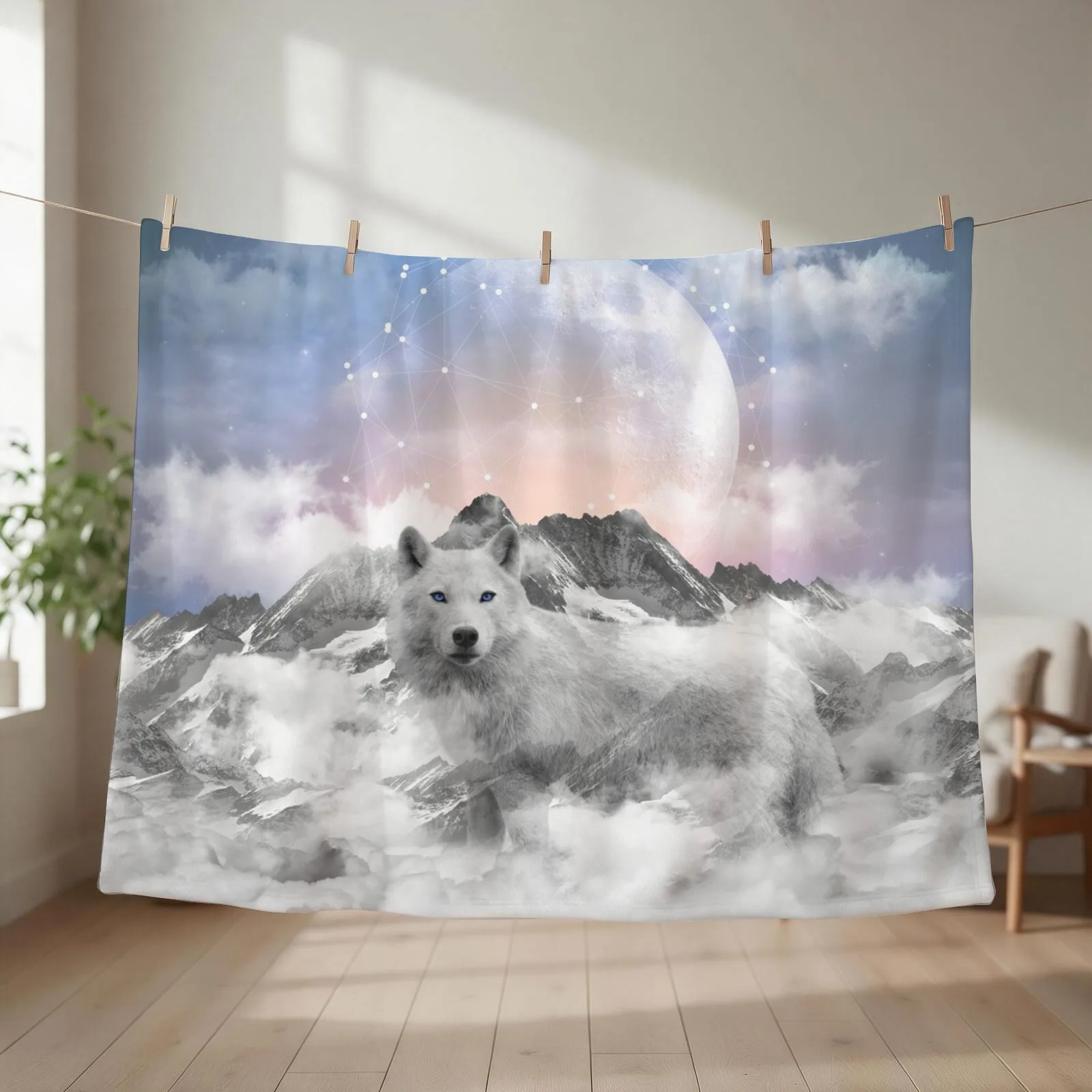 The Soul That Sees Beauty (Winter Moon / Wolf Spirit) Throw Blanket couch cozy soft plush fuzzy picnic outdoor blanket