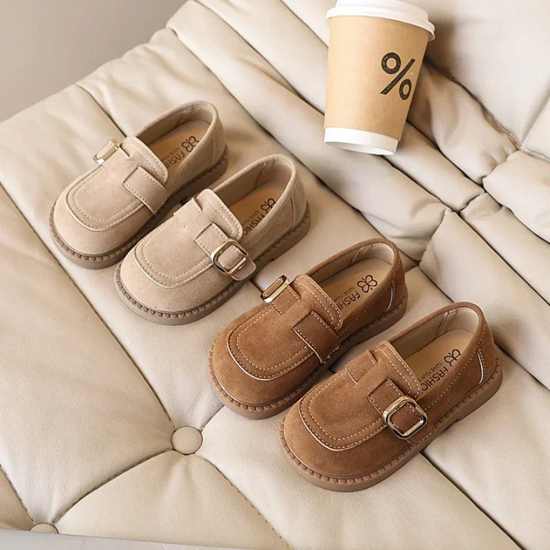 Retro Children Moccasins Fashion Girls Causal Princess Leather Shoes Simple Kids Flat Shoes Versatile Non-slip Solid Color Shoes