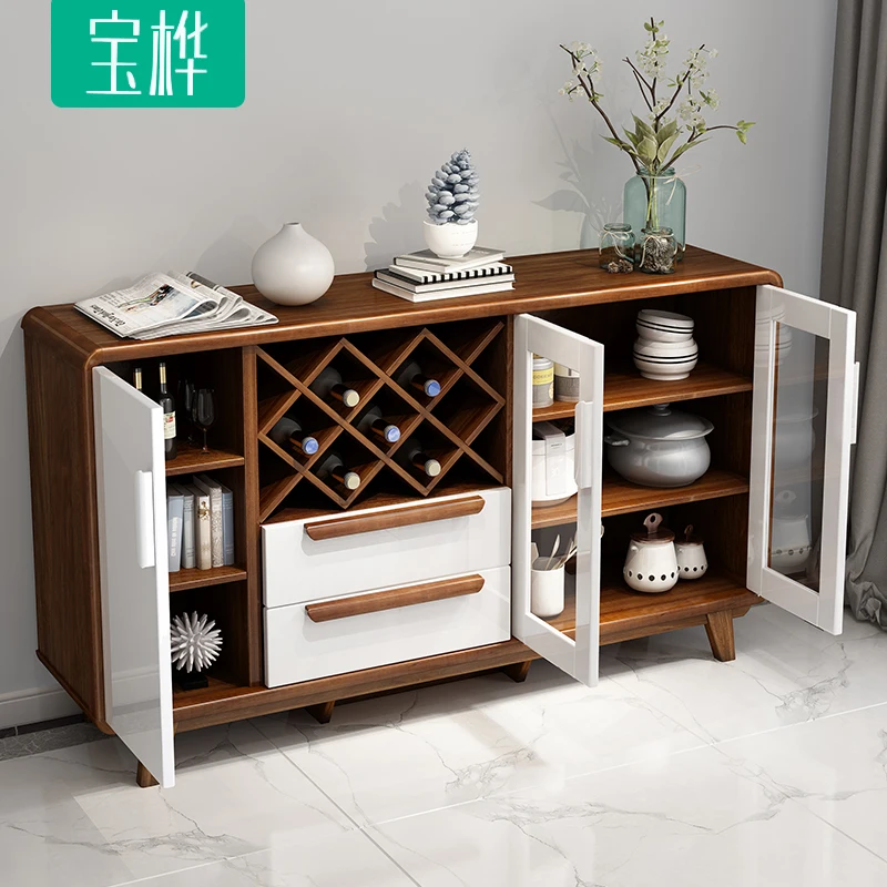 XL Chinese Style Sideboard Cabinet Solid Wood Restaurant Tea Cabinet Microwave Oven Cupboard Wine Cabinet Kitchen Cabinet