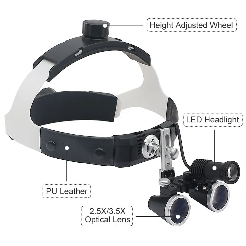 2.5X/3.5X Head Wearing Dental Binocular Magnifier with 5W LED Medical Oral Headlight Rechargeable Lithium Battery