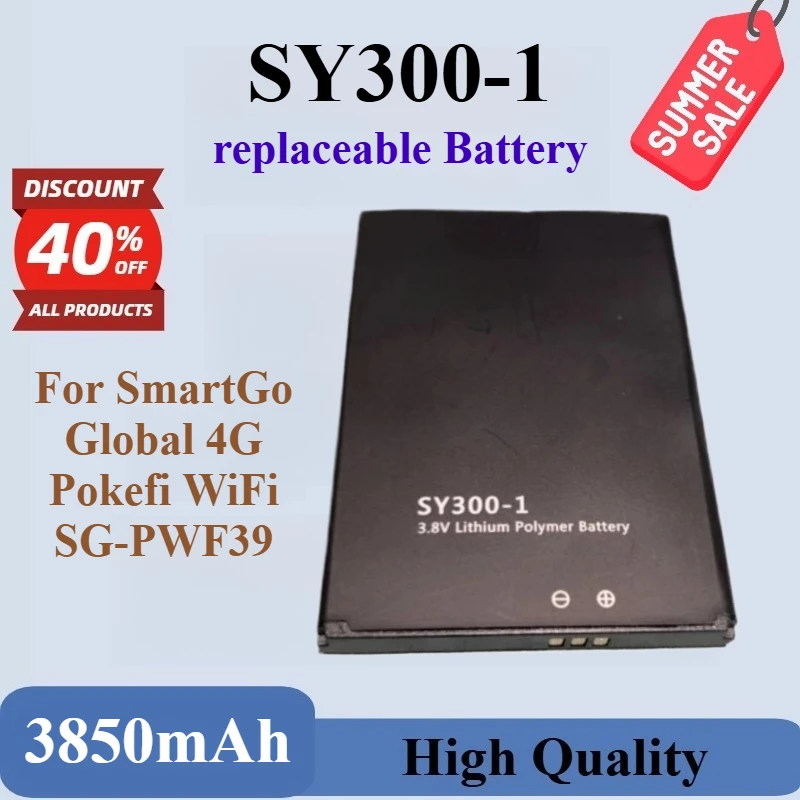 

High Quality Brand New SY300-1 Rechargeable Battery 3.8V 3850mAh For SmartGo Global 4G Pokefi WiFi SG-PWF39 Replacement Battery