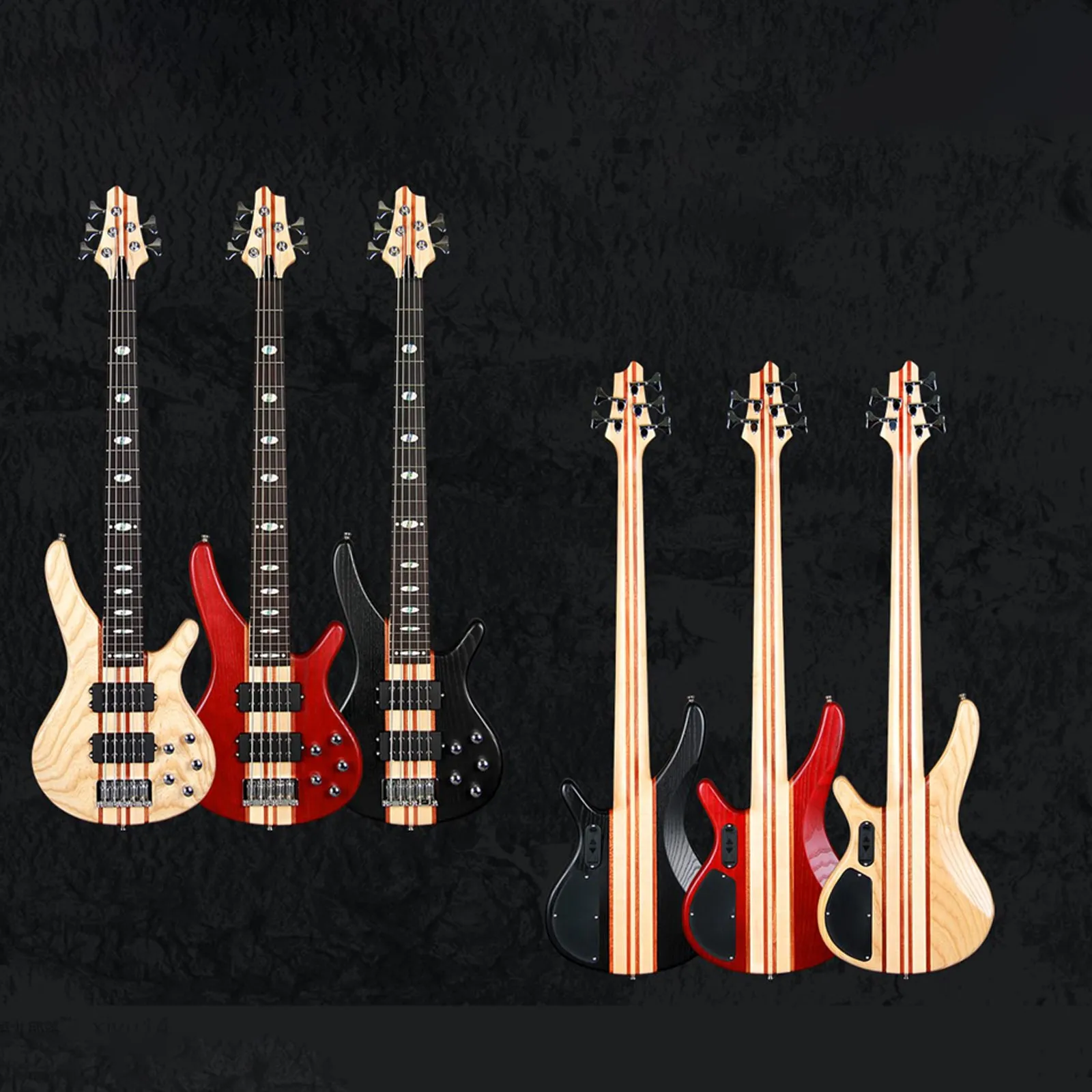 5 String Electric Bass Guitar Neck-Through 24 Frets Active HH Pickups Maple Neck Rosewood Fretboard Elm Body Active EQ