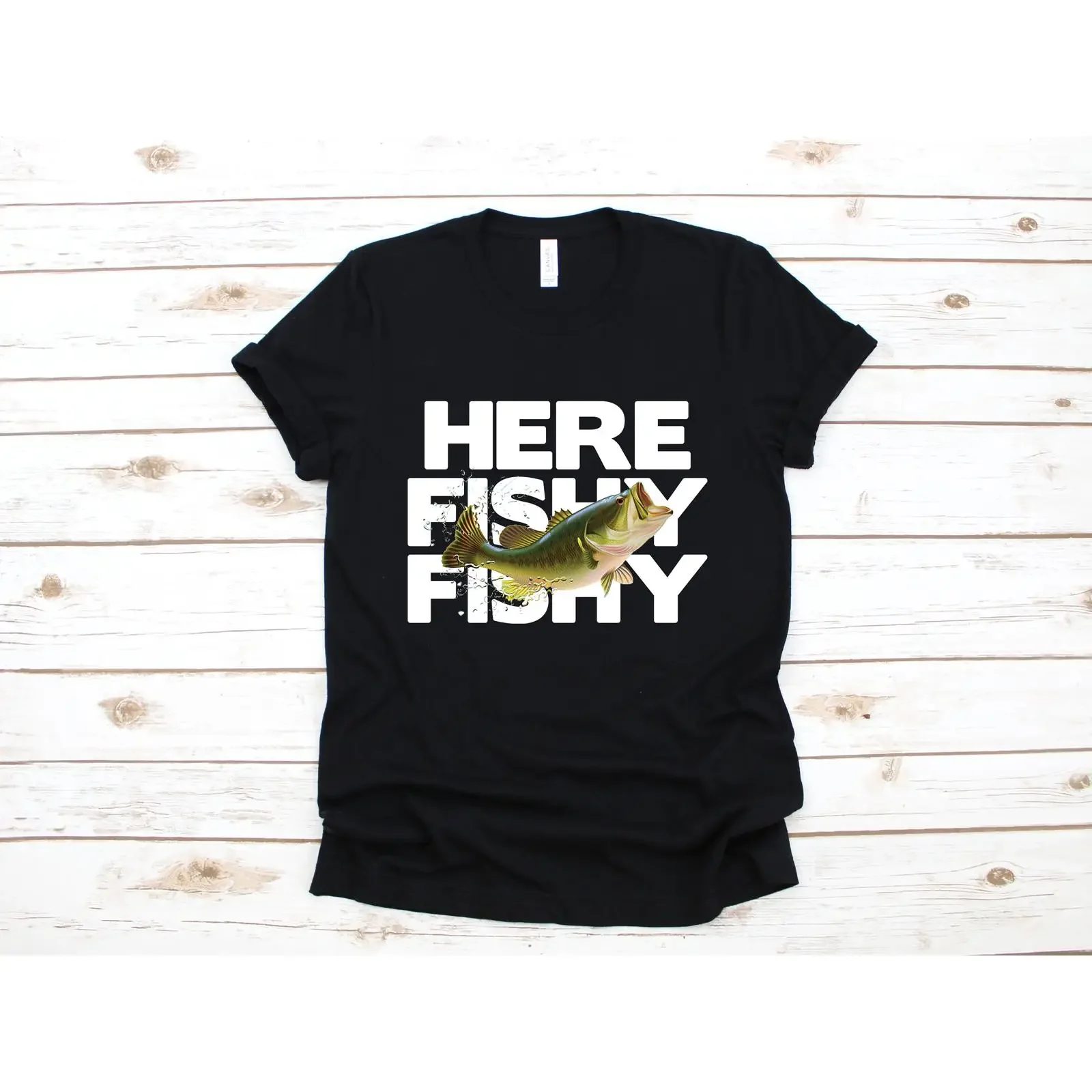 Here Fishy T Shirt Funny Fisher Fisherman SweaT Long Sleeve Child Apparel  vintage Washed Breathable homme Stretched graphic