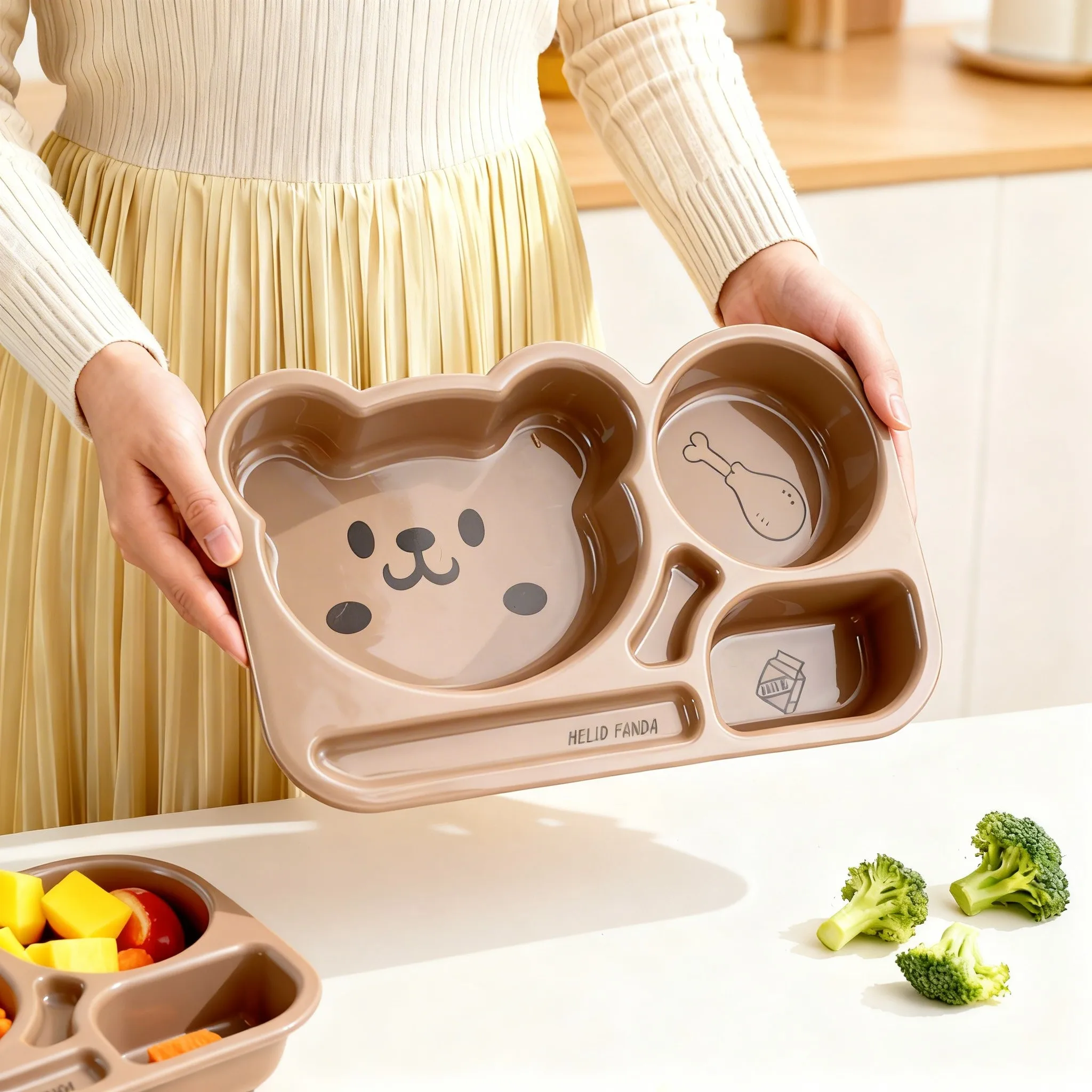 Large Capacity Dinner Plate For Kids Cartoon Plastic Divided Fruit Salad Plate Reusable Breakfast Food Plate Microwave Heatable
