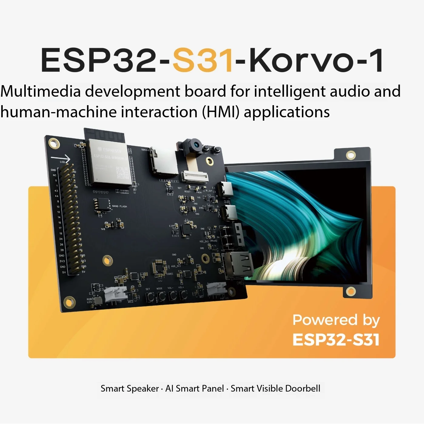 Espressif ESP-Mosaico ESP32-S31 Korvo-1 AI Dev Board 4.3in Touch LCD 3MP Camera Wi-Fi 6 Bluetooth 5.4 RISC-V Learning Lab