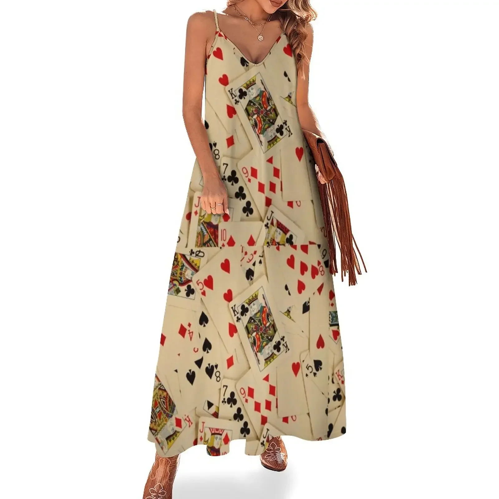 

Scattered Pack of Playing Cards Hearts Clubs Diamonds Spades Pattern Sleeveless Dress Dress women beach outfits for women Dress