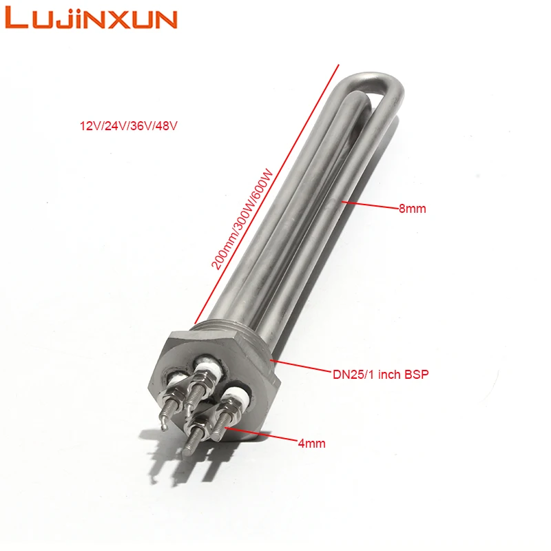 Lujinxun 300W/600W DN25/1inch Heating Element For Solar Water Heater DC12V/24V/48V Tubular Heaters All 304SS 200mm Length