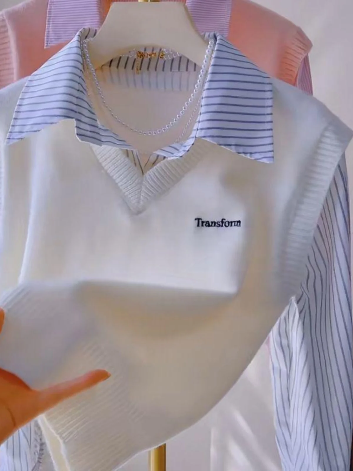 Otoño Invierno Thiened falso suéter de dos piezas largo Sve irt mujer nuevo 2024 diseño único suelto Personali Patchwork Top