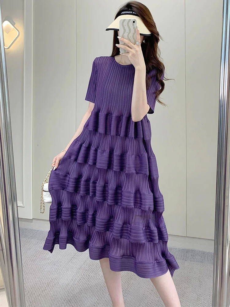 

Летняя плиссированная юбка Sweet Ele для женщин, свободного кроя, с эффектом стройности, в корейском стиле, с высокой талией, из полиэфирного волокна, длинная юбка-платье