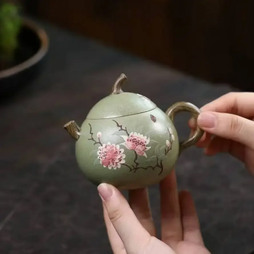 Yixing Purple Clay Pot Green Sand Gift Two-color Peach Blossom Eggplant Melon Purple Clay Pot Household High-end Teapot Tea Set