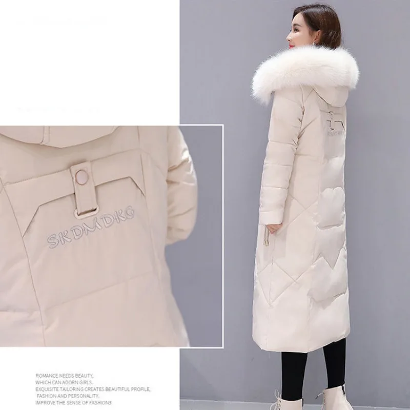 2023 New Women Down Cotton-padded Jacket Long Parkas Winter Hooded Coat Warm Thicken Outwear Fashion Fur Collar Overcoat