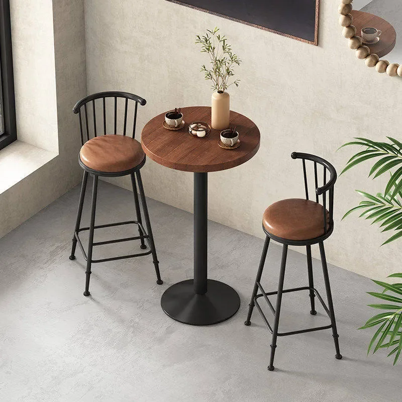 American Wrought Iron Bar Table and Chairs Set Modern Simple Backrest Stools for Milk Tea Coffee Shop High Top Dining