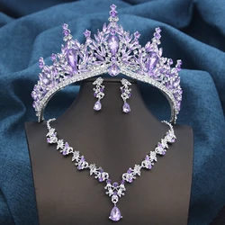 Luxury Wedding Tiaras Bride Jewelry Sets for Women 3 Pcs Necklace Earrings and Crown Bridal Sets Costume Accessories