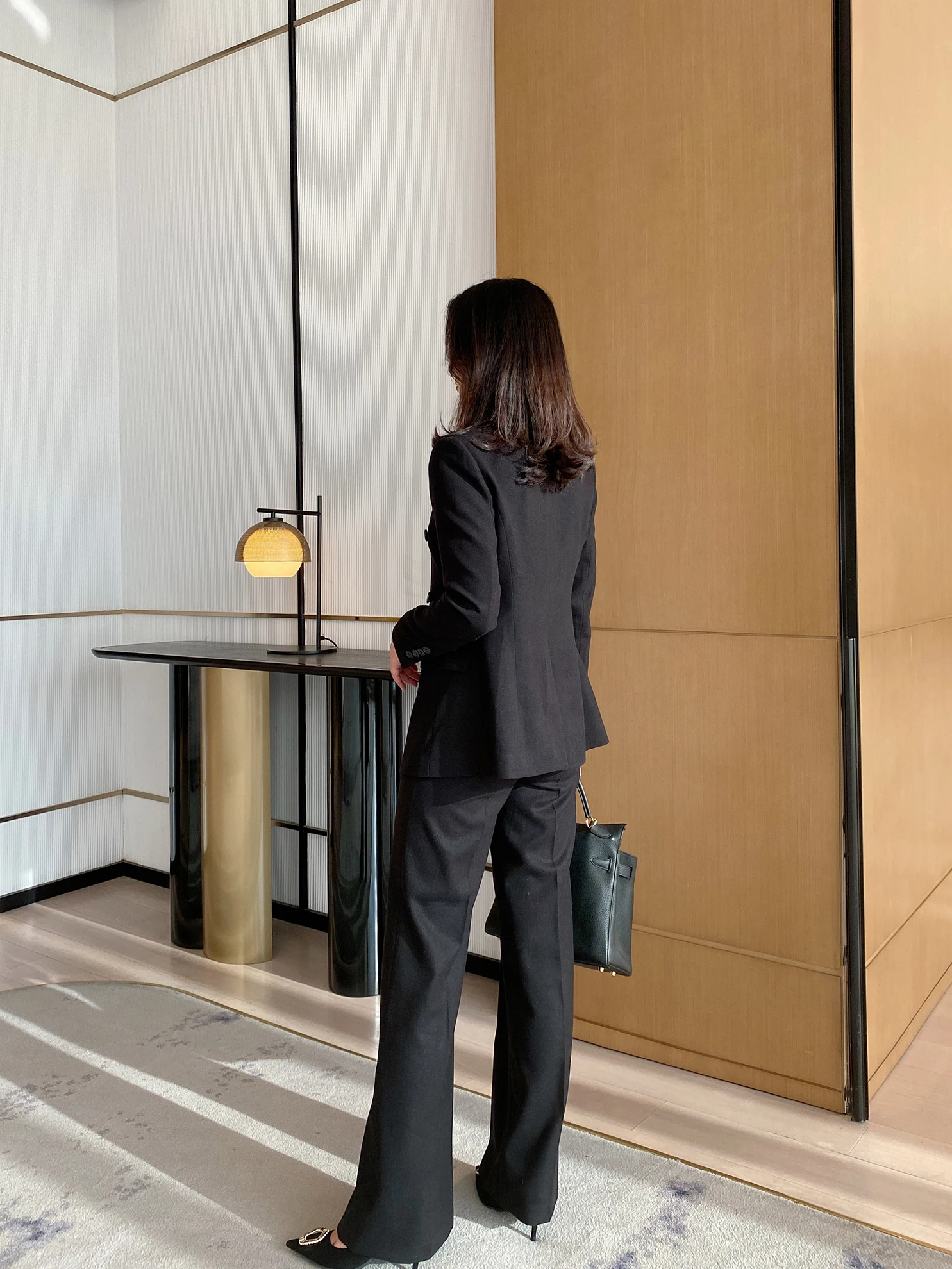 Damskie wełniane spodnie garniturowe Bla Thi na jesień i zimę, nowe, dopasowane, długie, do pracy, do biura, poliester, włókno rayonowe.