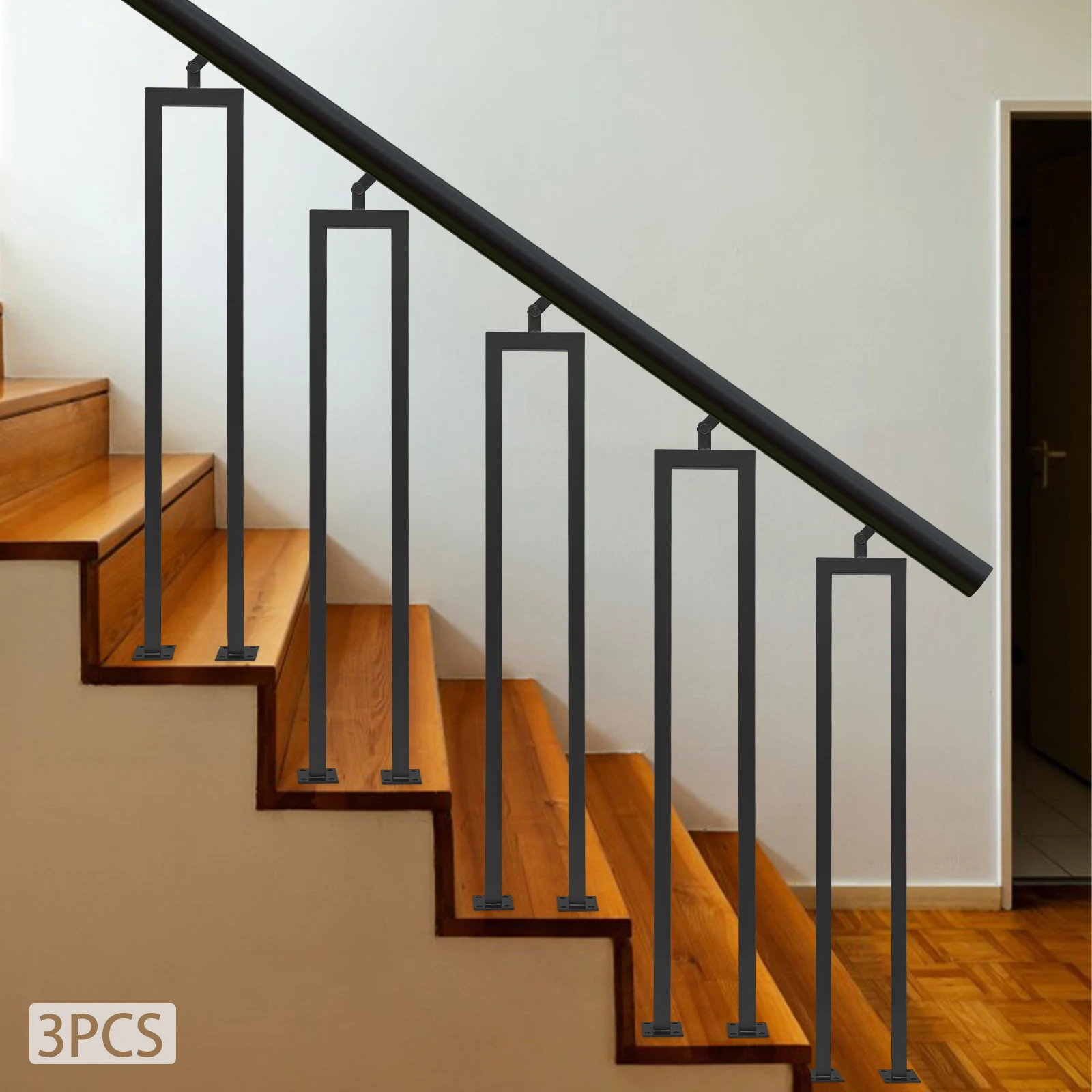 

91.5cm U-Shape Stair Baluster, 3-Pack Carbon Steel Interior Stair Railing Spindle, Black Handrail Post for DIY Staircase Decor