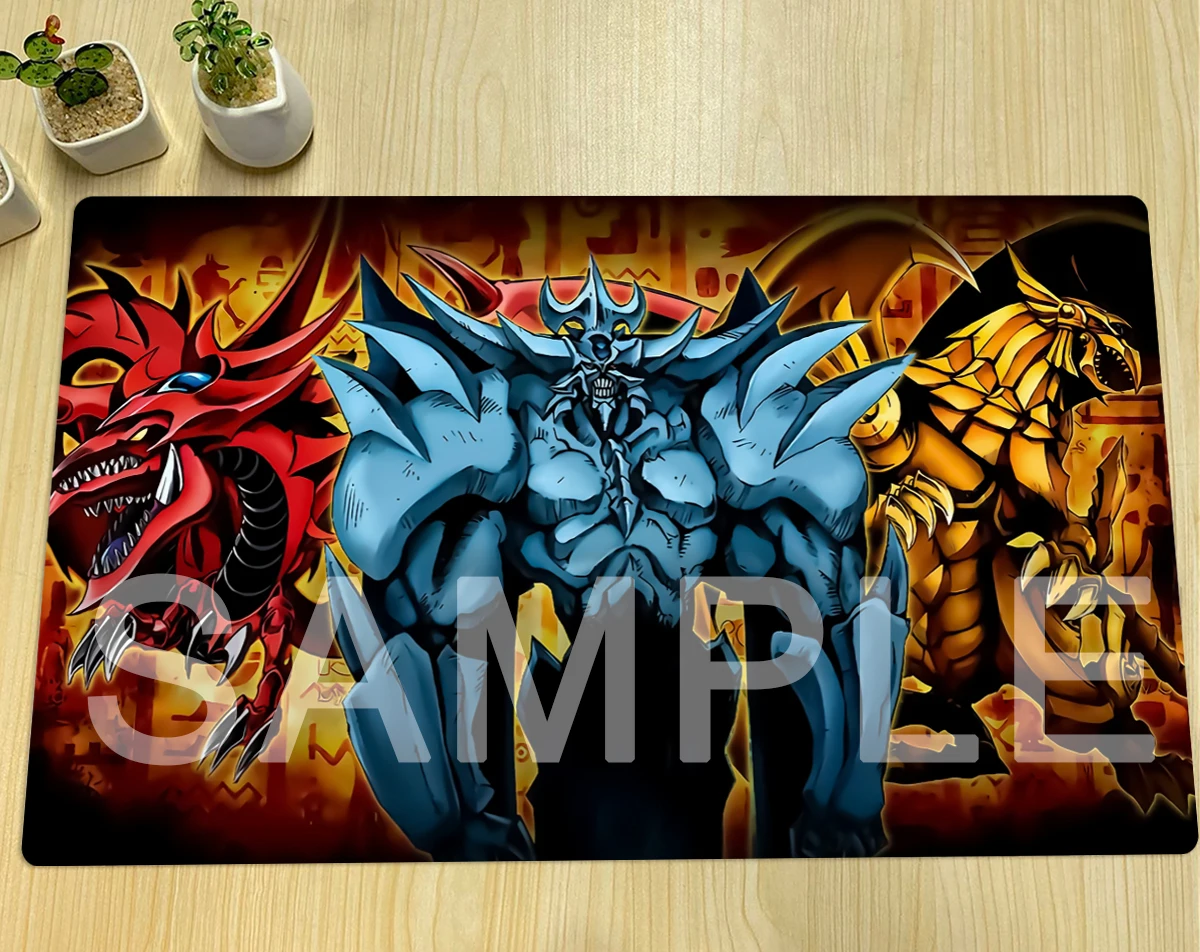 YuGiOh Card of God Mat Slifer The Sky Dragon Obelisk Ra TCG Playmat CCG Board Game Trading Card Game Mat Rubber Mouse Pad & Bag