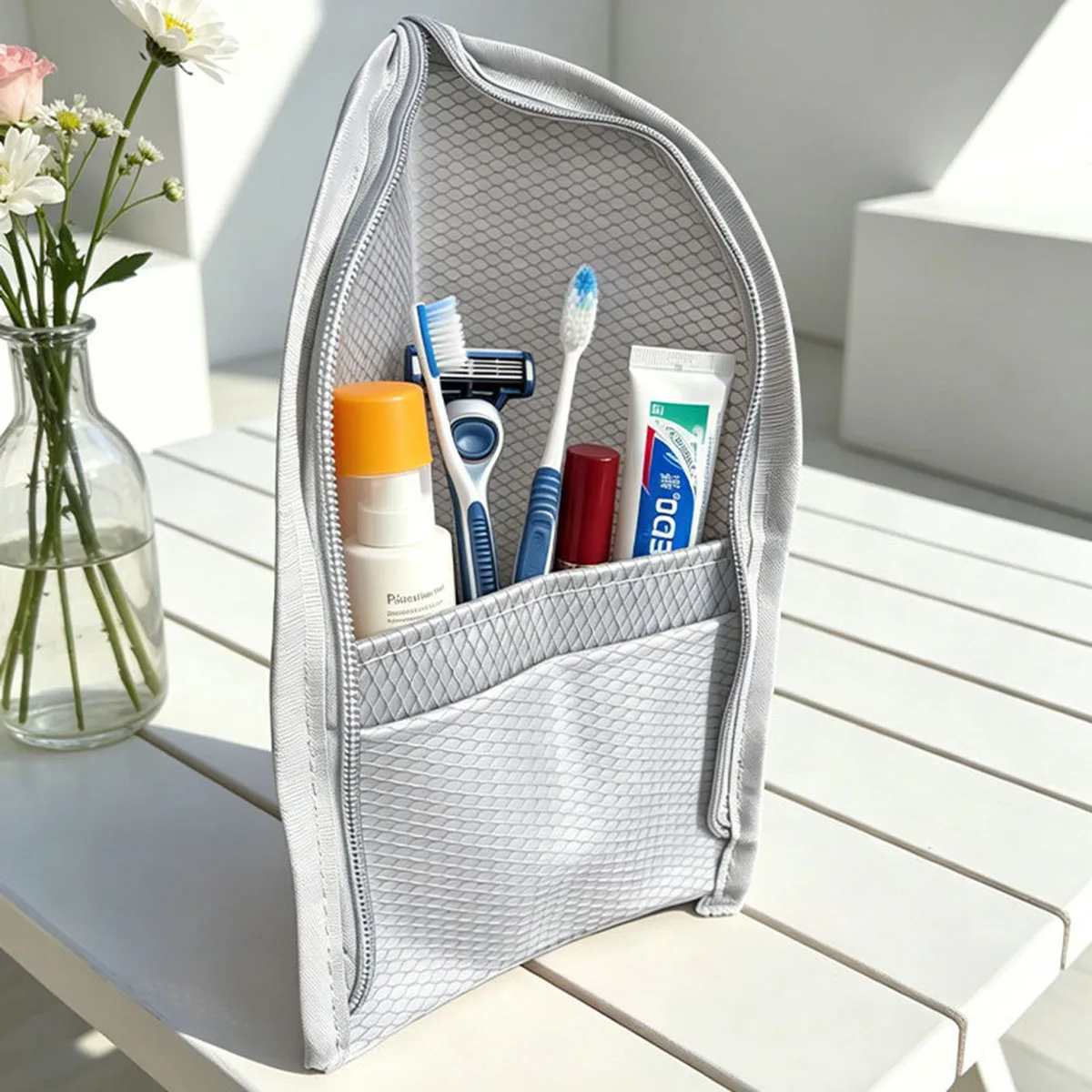 Standing Mesh Toiletry Bag Breathable Quick Dry Toothbrush Case Anti Mold Cosmetic Organizer For Travel College Dorm Gym Shower
