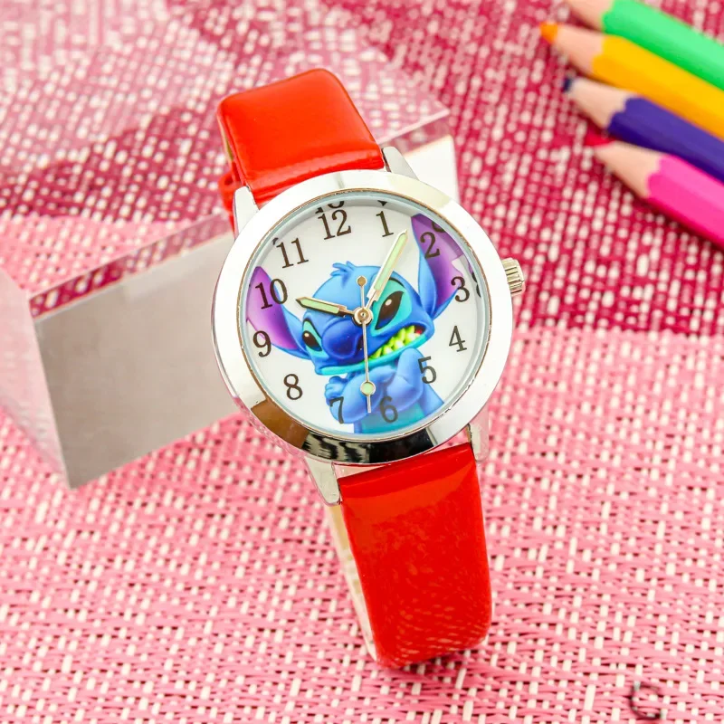 Disney Stitch Children's Watches Cartoon PU Strap Analog Watch Kids Quartz Watches Boys Kids Gifts for School Students