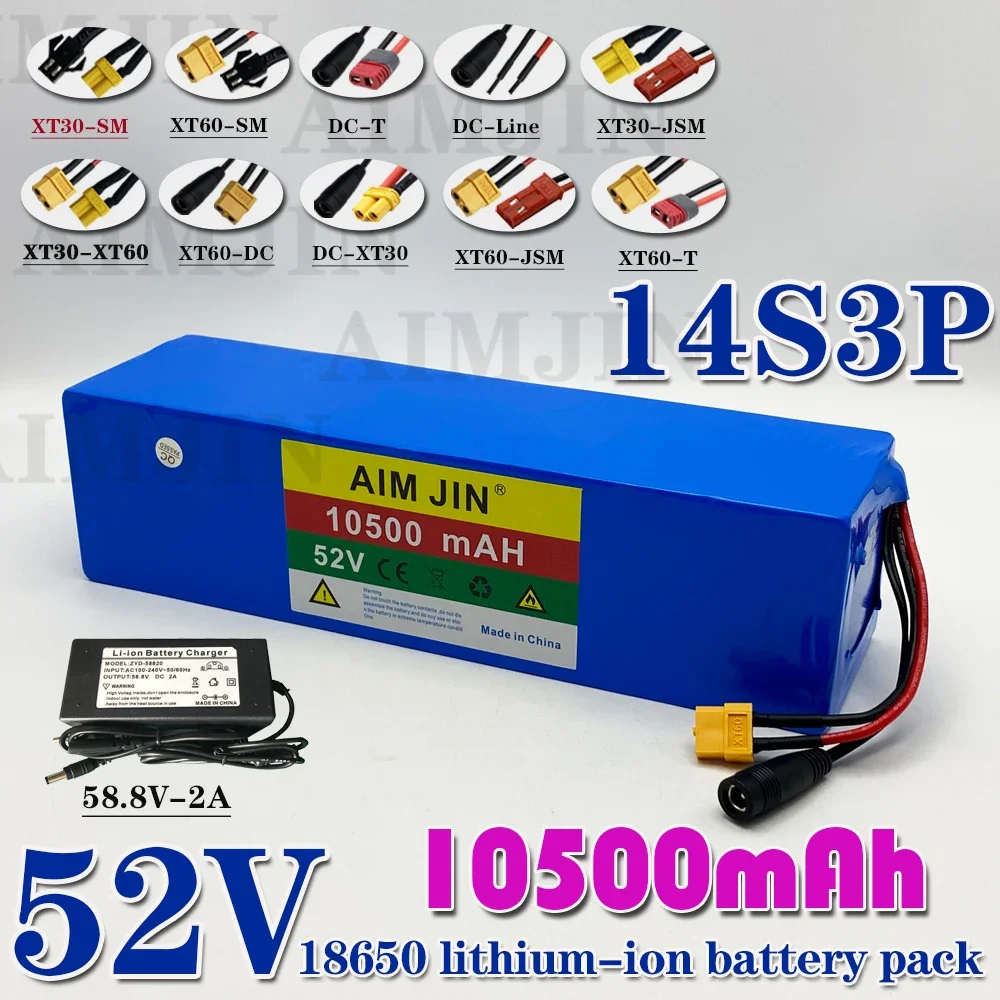 

14S3P 52V 10500mAH PVC Waterproof 18650 Lithium Battery Pack for 1500W 1000W Motorcycle Electric EScooter Built in BMS+charger