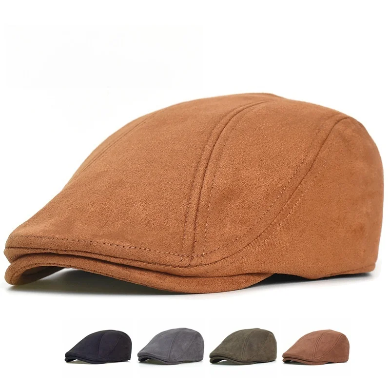 1PC Wildleder Herbst Winter Baskenmütze Mode Vintage Männer Frauen Hut Newsboy Casual Flache Schirmmütze Berets