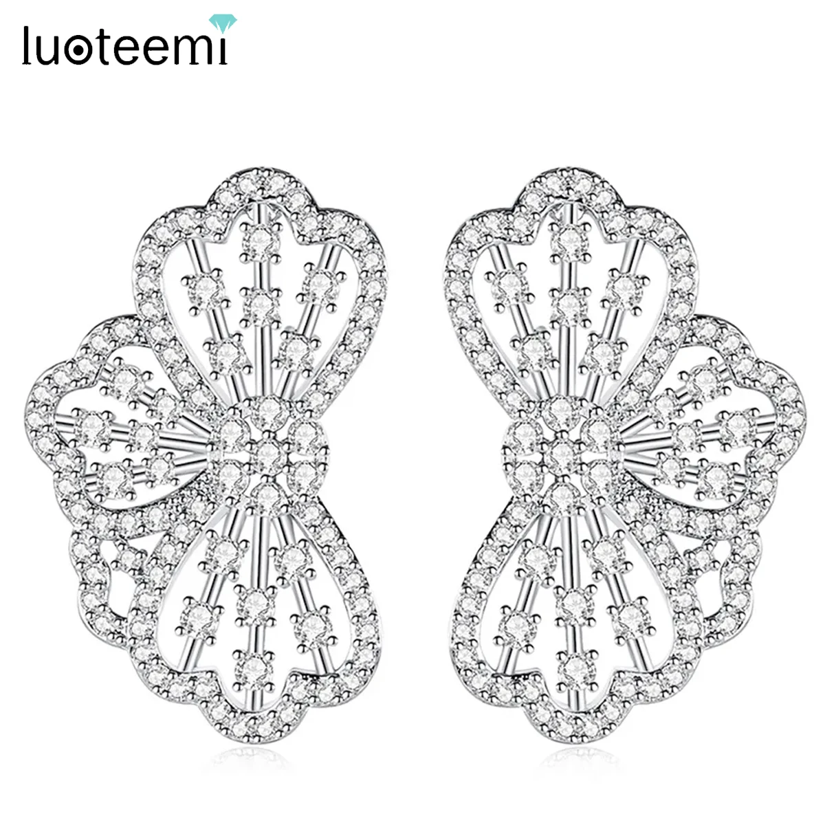 LUOTEEMI Luxury Big Clear Flower CZ Earring Cubic Zirconia Gorgeous New Trend Unique Drop Earrings for Woman Wedding Party Gift