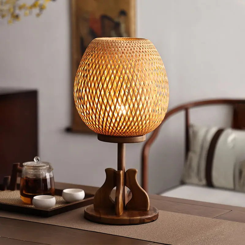

wabi sandy wind solid wood bamboo desk lamp bedroom bedside lamp tea room ancient style zen retro new Chinese atmosphere lamp