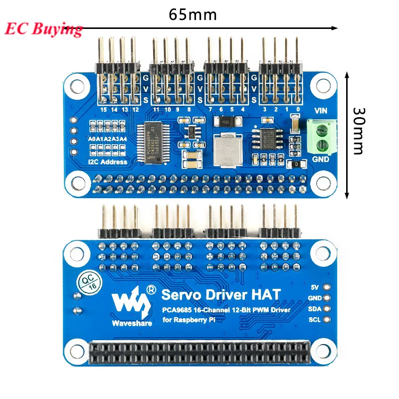 16 Channel Servo Driver HAT PWM Servo Motor Driver Module Shield Expansion Board HAT for Raspberry Pi RPI Zero W WH 3B Plus 4B
