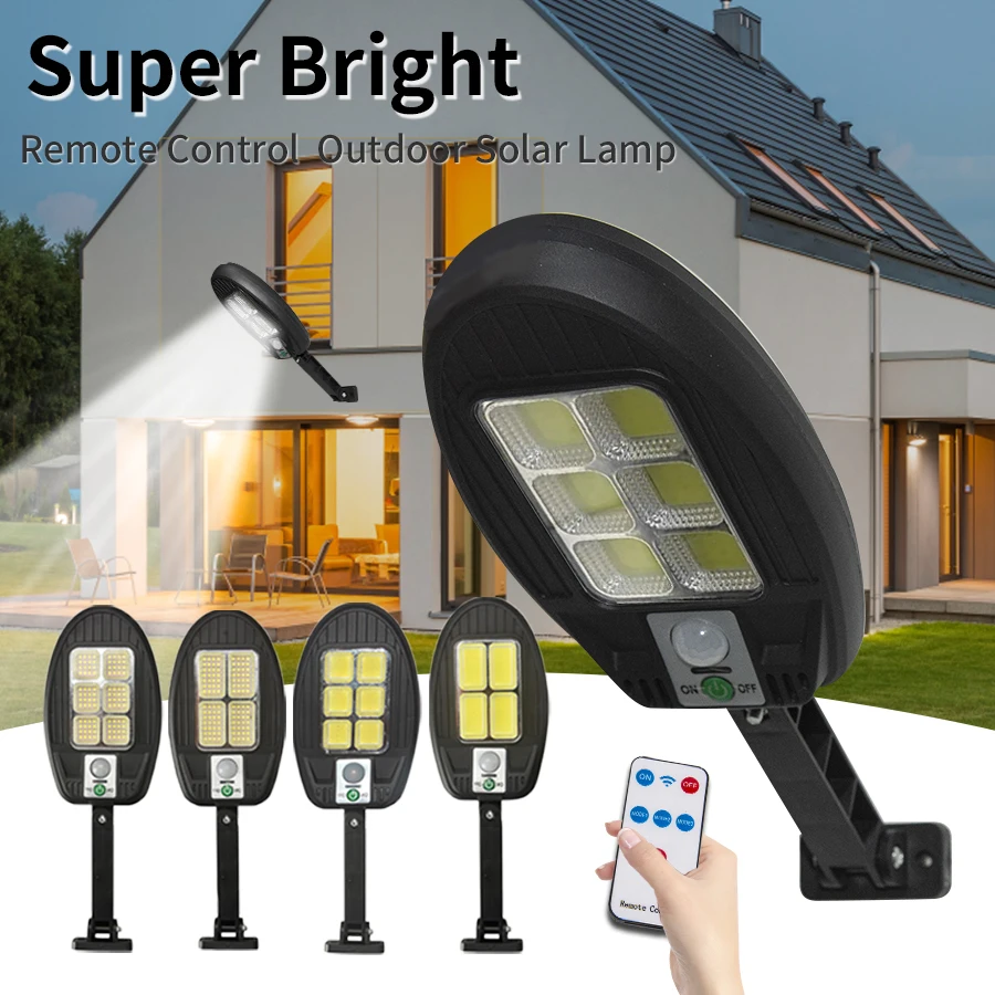 

Супер яркий уличный солнечный свет с датчиком движения, прожекторы с дистанционным управлением, COB светодиодный солнечный светильник, забор, садовый декор, уличный настенный светильник
