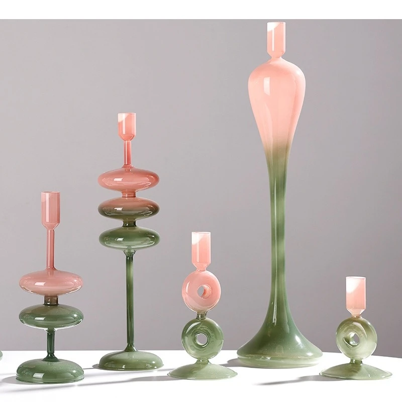 Colored Glass Candlestick Geometric Gradient Candle Holder Stemmed Candlestick Home Decoration Wedding Table Centerpieces