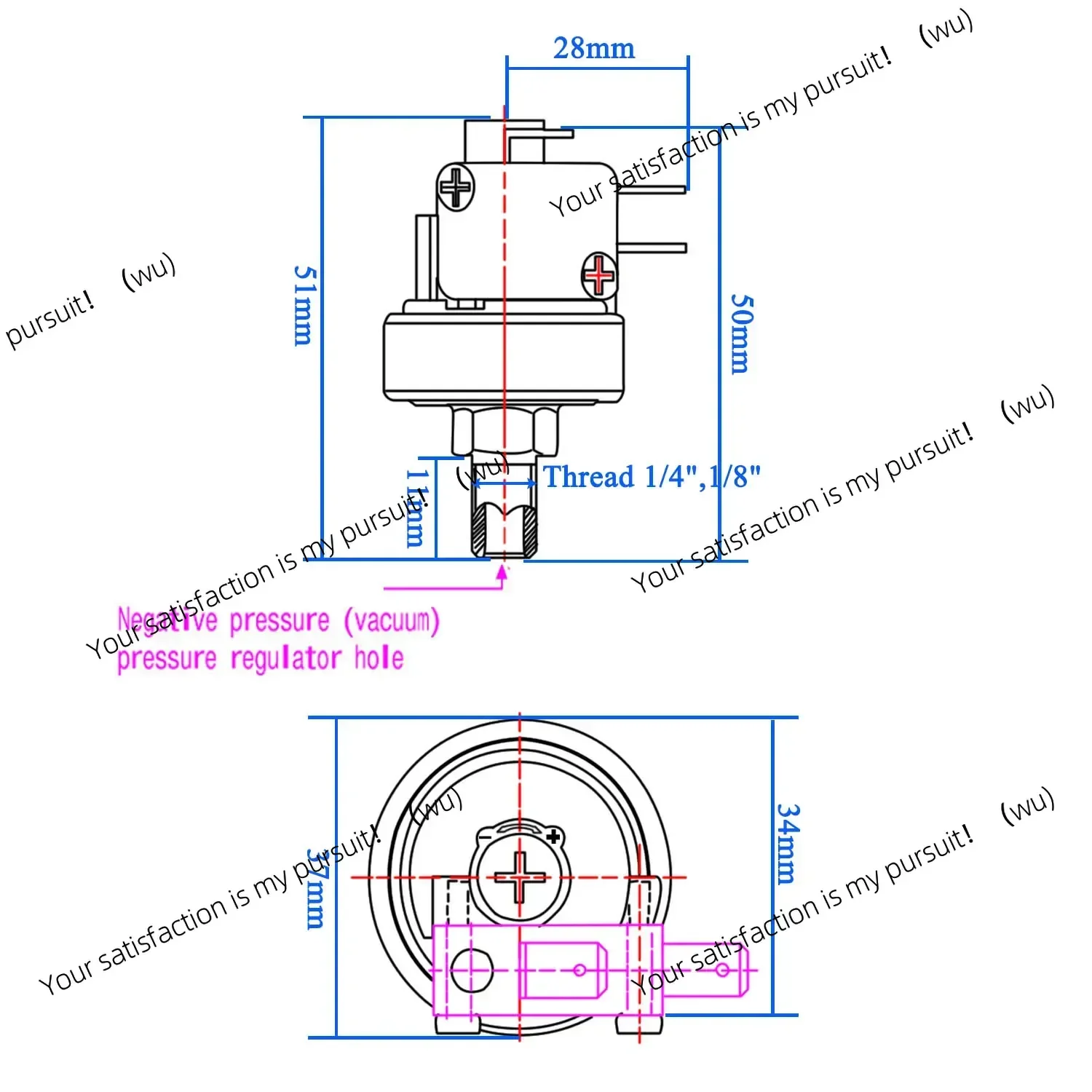 Suitable for 1/4 1/8 adjustable vacuum negative pressure/negative pressure switch -90- -10kpa