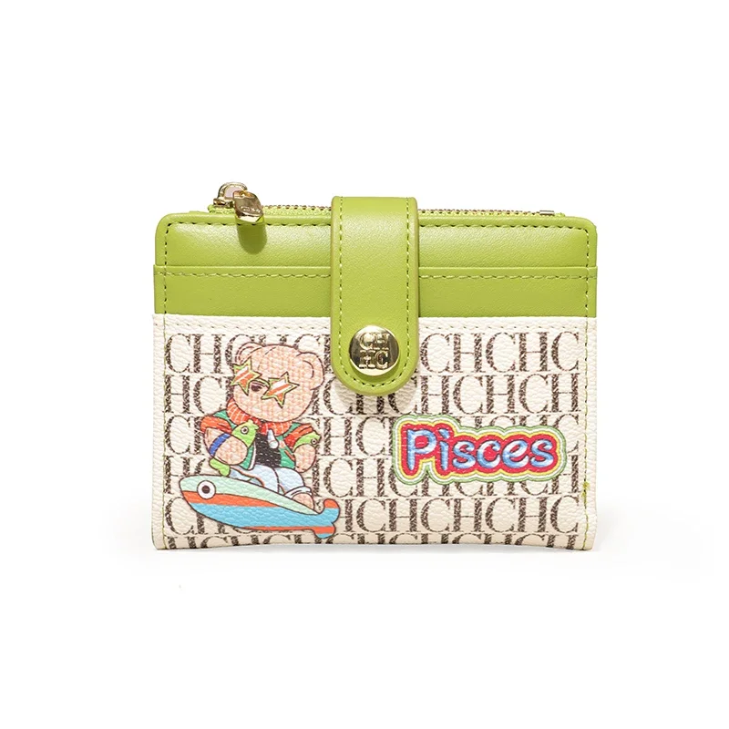 CH Womens Zodiac Cartoon Bear Wallet Monogram Print PU Leather Bifold Card Holder Coin Purse 2026 New